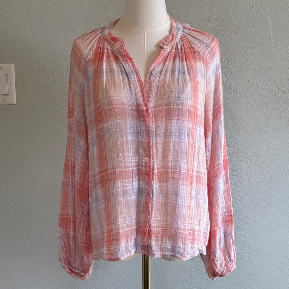 Bundle 2/$30! Bella Dahl Pink White Plaid Button-Down Peasant Top S